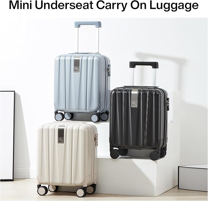 Hanke 14 Inch Underseat Carry On Luggage with Wheels, Lightweight, Waterproof, TSA-Approved, Suitcase, Ivory White