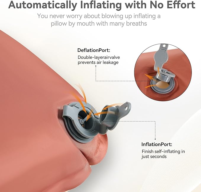 Camping Pillow with Memory Foam, Large Inflatable Portable Ultralight Pillow, Ergonomic for Neck Lumbar Support, Travel Air Pillows for Hiking/Hammock/Backpacking (Large)