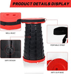 Upgraded Camping Folding Stool with Carrying Straps Lightweight Yet More Sturdy with Load Capacity 450lbs Portable Collapsible Retractable for Camping Fishing Hiking BBQ（Red-Black）
