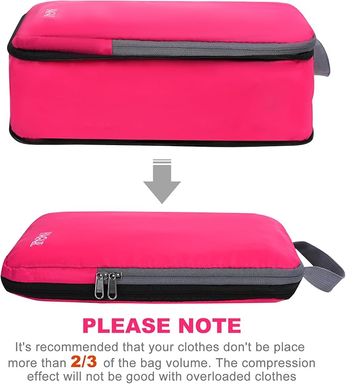 BAGAIL 4 Set/6 Set/8 Set Compression Packing Cubes Travel Accessories Expandable Packing Organizers (Cloth Pattern, 4-Fuchsia)