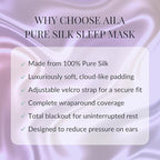Aila 100% Mulberry Silk Sleep Mask Eye Mask for Men and Women with Adjustable Headband, Full Size Large Sleep Mask & Blindfold for Total Blackout for All Night Sleep, Deep Meditation