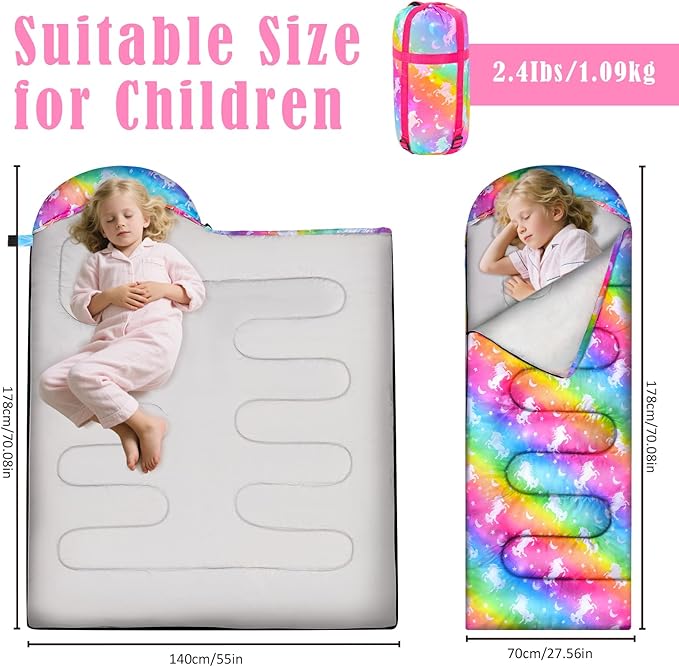 Camping Sleeping Bag for Kids Girls Boys,3 Season Warm Sleeping Bag Waterproof Portable for Outdoors Traveling,Camping