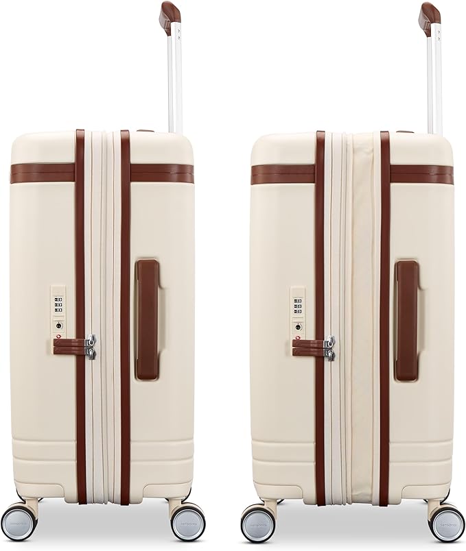 Virtuosa Hardside 21 Inch Carry On Luggage - Airline Approved with 360° Spinner Wheels, RightHeight™ Adjustable Handle - Zippered WetPak™ - TSA Lock - Expandable Light Polycarbonate Shell - Off White