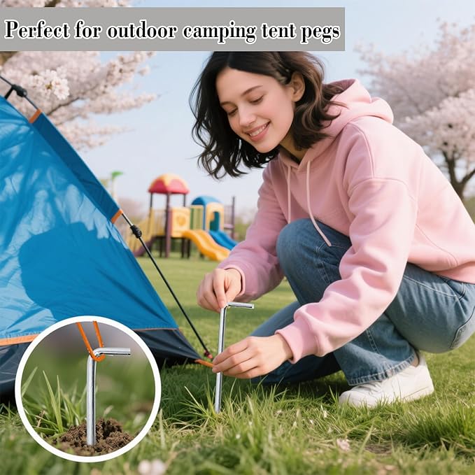 18 Pack 6.5 Inch Metal Tent Stakes Heavy Duty Ground Pegs for Camping, Canopy, Christmas Decor & Gardening, Non-Rust Outdoor Tent Accessories Camping Essentials