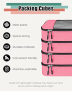 WTREE 4-Piece Packing Cubes Travel Accessories Set for Suitcases - Luggage Organizer Bags with Double Zipper - Mesh Top - Medium - Pink