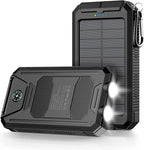 Power Bank,Solar Charger,36800mAh 5V3.1A QC 3.0 Dual 2 USB Port Built-in Powerful Flashlight IPX7(Black)