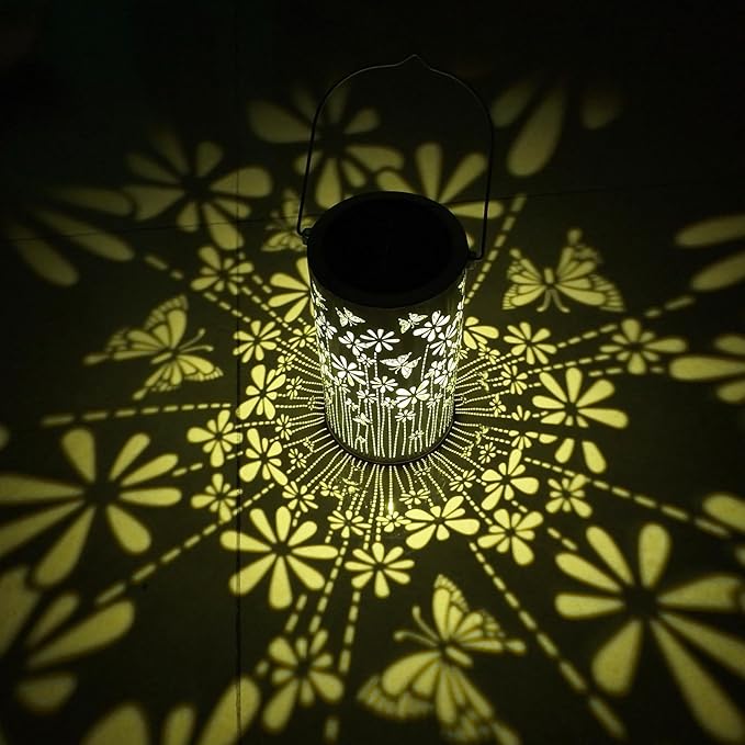 Solar Lanterns Outdoor Waterproof, Butterfly Hanging Solar Outdoor Lantern Birthday Gifts for Women White 1000MAH Solar Lights for Outside, Yard, Pathway, Patio, Garden Decor