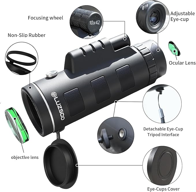 Monoculars for Adults High Powered 10x42 – Compact Waterproof Monocular Telescope with Tripod & Smartphone Adapter – Handheld Mini Pocket Telescope for Bird Watching, Hunting, Hiking, Travel & Gifts