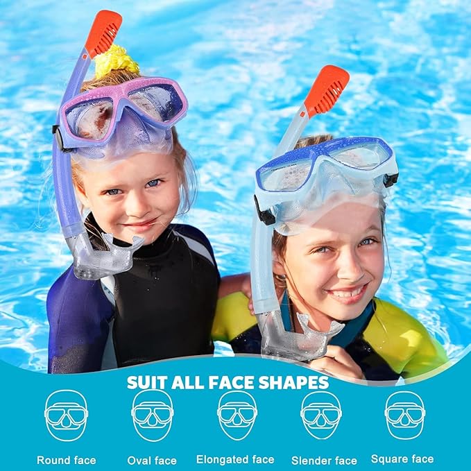 Youth Snorkel Set for Ages 7-16, Snorkeling Gear for Kids with Panoramic View Mask Anti-Fog Anti-Leak Full Dry Top Snorkel Fins Travel Bag for Swimming Diving