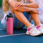 koodee Insulated Water Bottle, 22oz Stainless Steel Double Wall Vacuum Wide Mouth Sport Bottle with Leakproof Spout Lid (Pink Red)