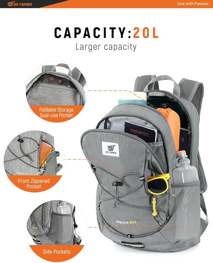 SKYSPER Foldable Small Backpack – 20L Lightweight Hiking Daypack with Chest Belt Packable Travel Rucksack for Women Men