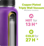 Insulated Water Bottle-32 oz Stainless Steel Vacuum Wide Mouth Sports Flask with Silicone Boot-Reusable Metal Leak Proof Travel Water Bottle for Girls Boys, BPA-Free(Purple Pink)