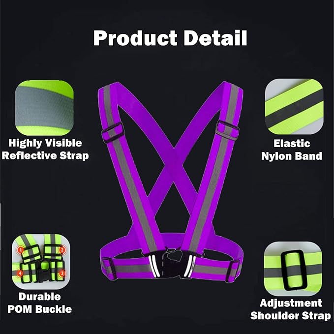 Reflective Strap Safety Vest Gear - 2-10 Pack Adjustable High Visible Reflective Running Gear for Women Men Night