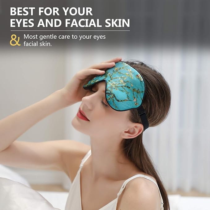 ZIMASILK 100% Natural Silk Sleep Mask Blindfold,Adjustable Super-Smooth Soft Eye Mask for Sleep with Bag(Pattern 5)