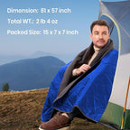 4-in-1 Large Outdoor Blanket - Waterproof & Windproof Thickened Warm Fleece Camping Blanket for Stadium, Hiking, Sporting Events - 81"x57", Packable (Sapphire Blue)