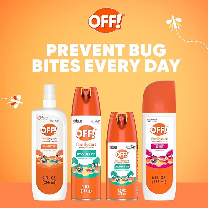 OFF! Family Care Insect & Mosquito Repellent Spritz, Bug Spray Containing 7% DEET, Unscented Repellent with Aloe Vera Protects Against Mosquitoes, 9 Oz