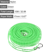 uxcell Portable Clothesline, 32.8ft Nylon Windproof Non-Slip Washing Line Rope for Courtyard Outdoor Travel Camping Laundry Drying, Green