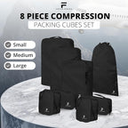 8 Piece Compression Packing Cubes Set - Double Capacity Design for Travel - Small, Medium & Large Sizes - Carry-On Suitcase Organizer Bags (Black)