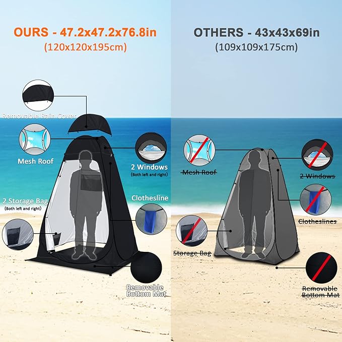anngrowy Shower Tent Pop-Up Privacy Tent Camping Portable Toilet Tent Outdoor Camp Bathroom Changing Dressing Room Instant Privacy Shelters for Hiking Beach Picnic Fishing Potty, Extra-Tall, UPF 50+