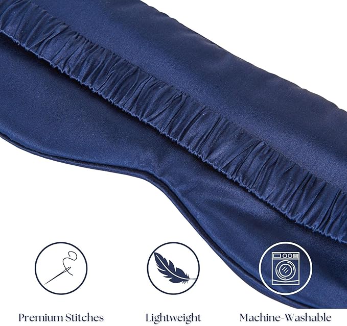 Silk Sleep Mask - 100% Pure 22 Momme Mulberry Silk Eye Sleeping Mask for Women and Men - Blackout Eye Mask for Sleeping (Navy Blue)