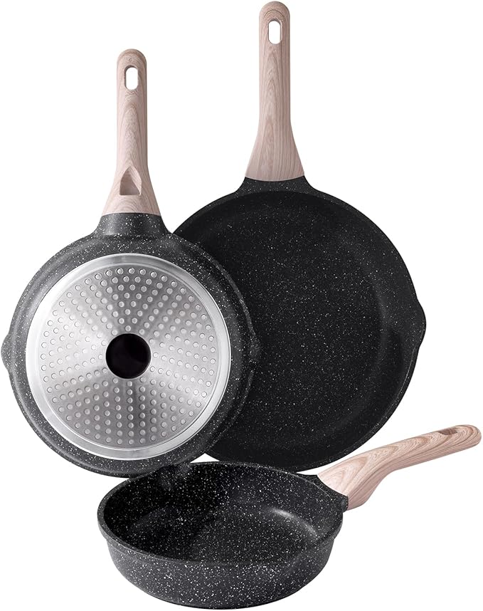 Nonstick Frying Pan Set, 3 Piece Skillet Set, Healthy Induction Cooking Pan, Stay-Cool Handle, Compatible with All Stovetops, PFOA Free (8, 9.5, 11 Inch)