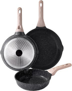 Nonstick Frying Pan Set, 3 Piece Skillet Set, Healthy Induction Cooking Pan, Stay-Cool Handle, Compatible with All Stovetops, PFOA Free (8, 9.5, 11 Inch)