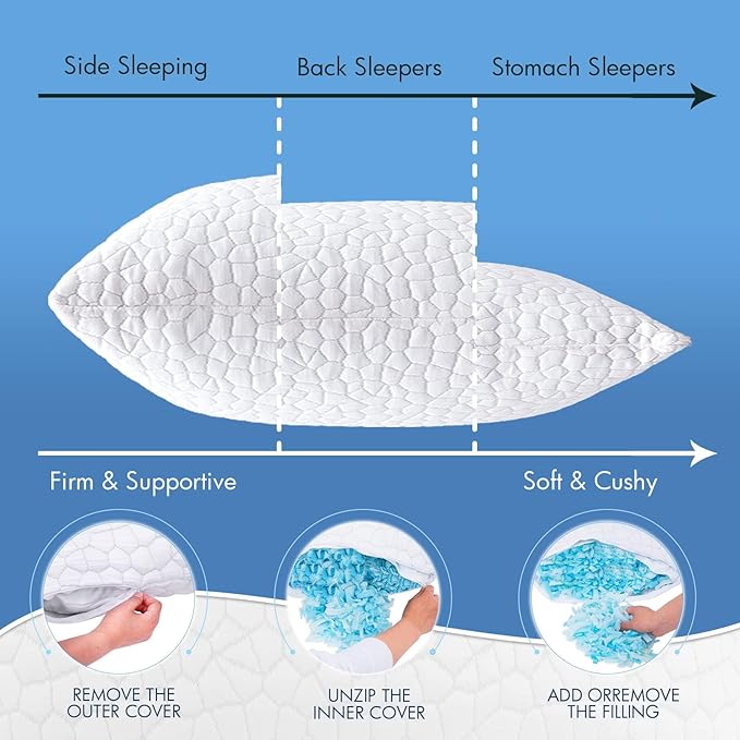 SUPA MODERN Cooling Bed Pillows for Sleeping 1 Pack Shredded Memory Foam Pillows Adjustable Cool Pillow