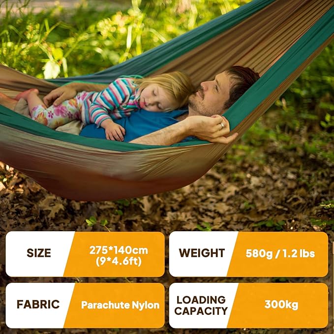 NATUREFUN Ultra-Light Travel Camping Hammock | 300kg Load Capacity,Breathable,Quick-Drying | 2 x Premium Carabiners,2 x Nylon Slings Included | Outdoor Indoor Garden