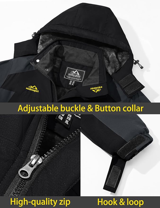 TACVASEN Men's Winter Ski Jacket Waterproof Snow Coats Snowboard Fleece Lining Jacket Warm Parka with Hooded