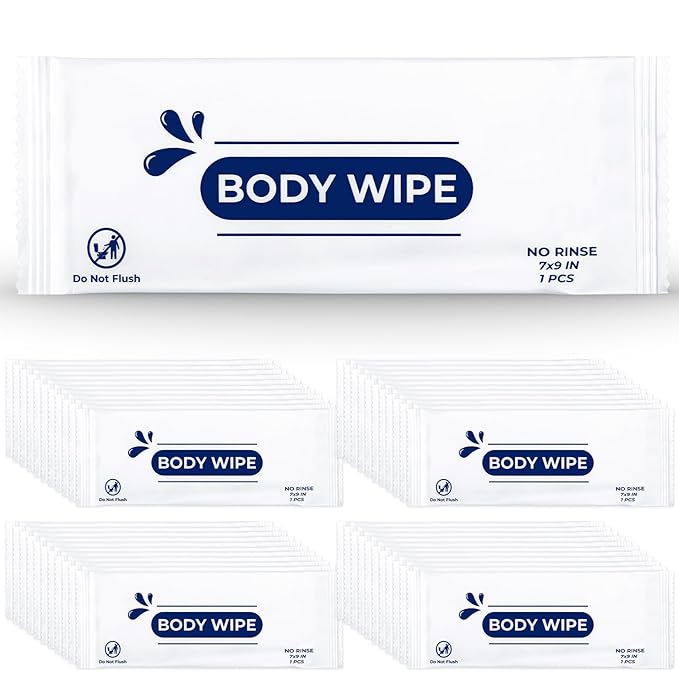 200 Pcs Large Body Wipes Individually Wrapped Bulk,Shower Wipe with Aloe,Body Wipes for Adults Bathing No Rinse, Hands, Face,Personal Cleansing Wipe for Travel Gym Camping