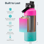 BUZIO Stainless Steel Water Bottle, 40oz Vacuum Insulated Double Wall Leak Proof Sports Water Bottle with Straw Lid and Flex Cap for Gym Travel Camping, Rose and Green