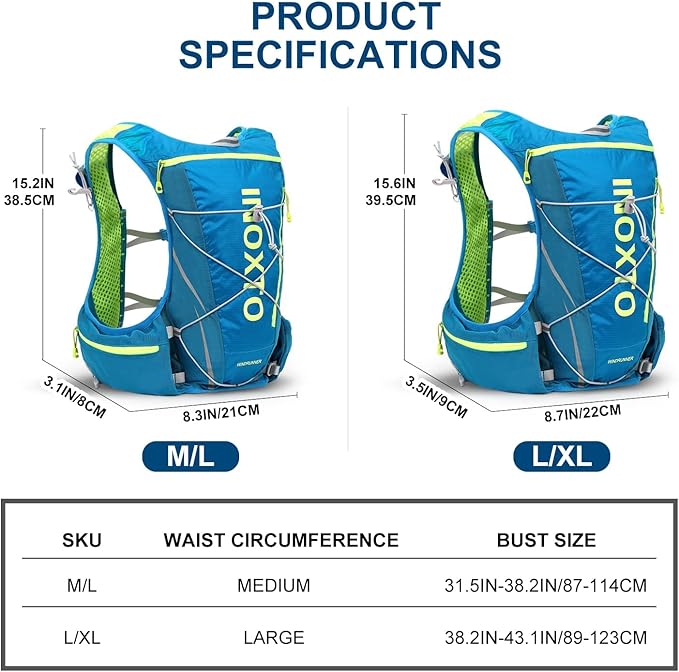 INOXTO Hydration Vest Backpack,Lightweight Water Running Vest Pack with 1.5L Water Bladder Bag Daypack for Hiking Trail Running Cycling Race Marathon for Women Men