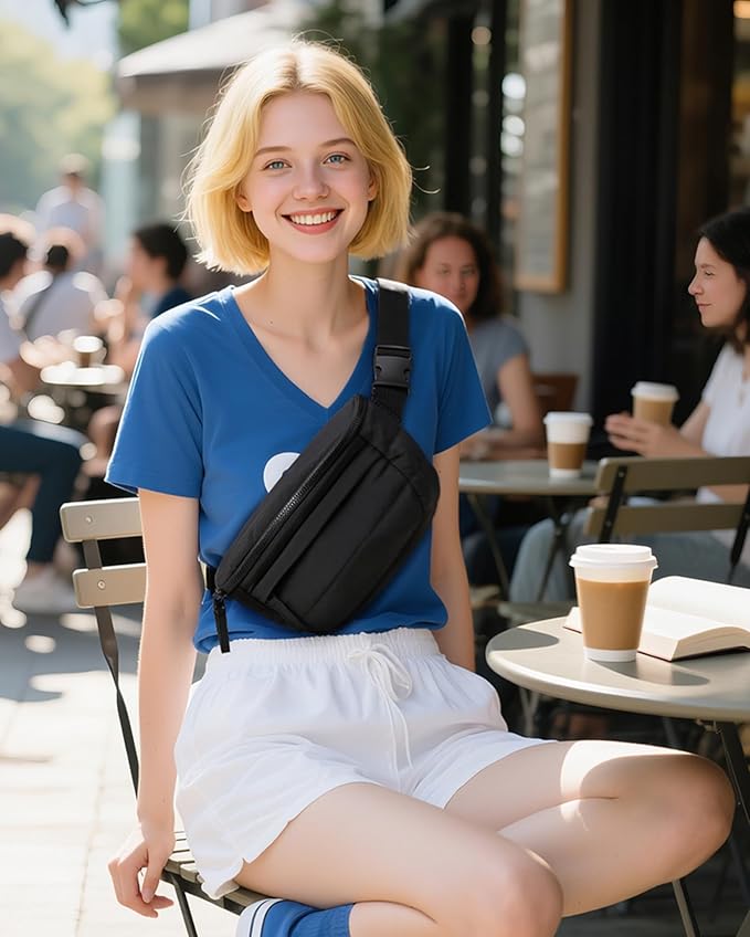 BAGSMART Fanny Packs for Women Cross Body, Lightweight Puffy Belt Bag with Multi Pockets Quilted Purse for Traveling Hiking Coffee