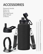 32oz Insulated Water Bottle,Stainless Steel Vacuum Water Bottle, BPA-Free & Leakproof -with Paracord Handle,Strap,Straw Spout Lids,Large Water Jug for Gym Sports