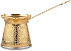 Alisveristime Authentic Turkish Coffee Pot, Handmade Cezve/Ibrik, 4-Inch Width, 4-Inch Height - 20.28 Ounce Enhance Your Coffee Experience Now! (6 Cup) (Gold)