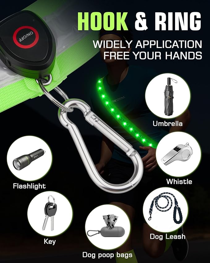 Zacro LED Reflective Sash Light Up Vest for Night Walking with 5 Colors & 4 Light Modes, Rechargeable High Visibility Neon Safety Gear for Men Women Dog Walking