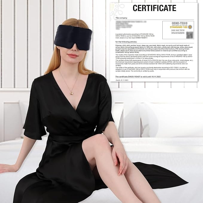 Mulberry Silk Sleep Mask – 100% Silk Sleep Masks for Women, Anti-Wrinkle, Light Blocking Eye Cover, Adjustable for Travel & Beauty (Navy)