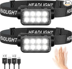 Rechargeable Headlamp Flashlight 2-Pack, 8 LED 2500 Lumen Ultra-Light Bright Headlight with Motion Sensor, Waterproof Lightweight Head Lamp for Adult Kid, Headlamps for Outdoor Camping Running Fishing