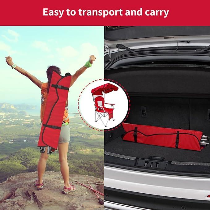 Portable Folding Camping Chair - Lightweight, Durable Outdoor Chair for Camping, Fishing, Beach, Lawn, and More - Comfortable Folding Chairs for Outside Activities (RED)