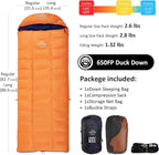 -10°F 0°F 10°F 15°F Down Sleeping Bag for Adults,800/650 Fill Power,Ultralight Wearable 4 Season Cold Weather Rectangle Sleeping Bag for Camping Hiking,Can be Used as a Down Blanket or Cloak