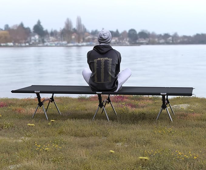 Camping Cot with Leg Extenders,Lightweight Portable Bed for Camping, Hiking, Travel, Beach, Home, Office Nap, Supports 330lbs, Easy Storage, Durable Design, Black