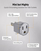2 Prong to 3 Prong Outlet Adapter, ETL Listed 3-2 Prong Adapter, Fire-Retardant (392℉) PBT Material, Heavy Duty Wall Plug Adapter for Old Homes, Travel to Japan, Gray (Light Gray (2-Pack))
