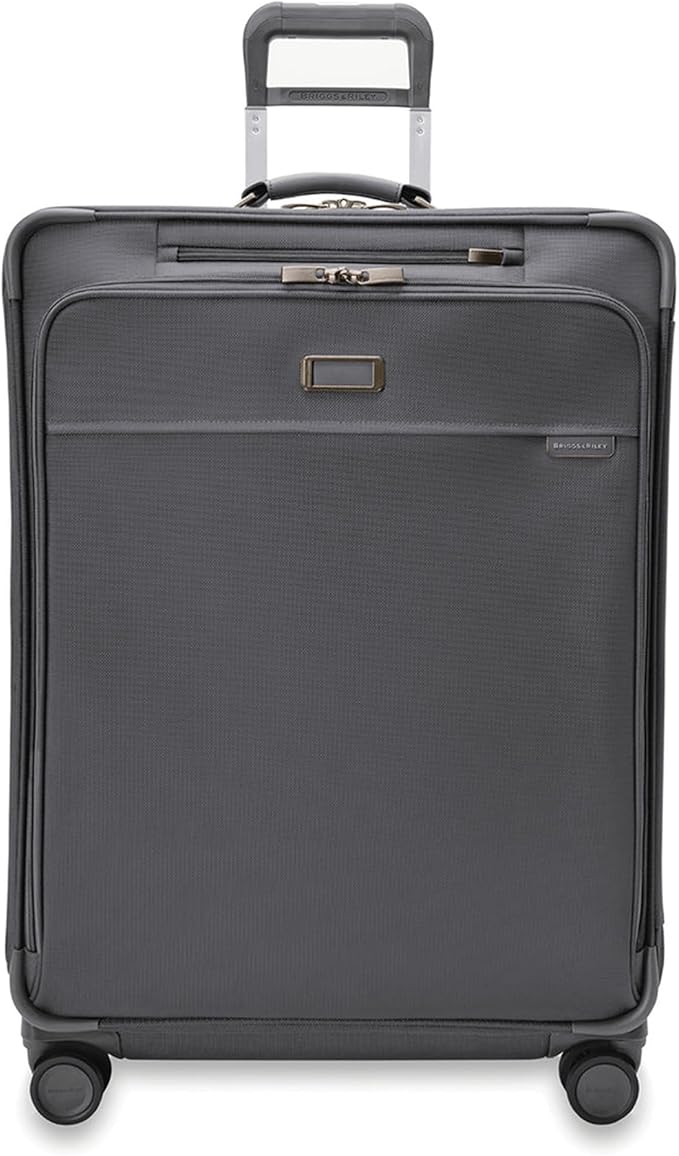 Briggs & Riley 29" Large Expandable Spinner - Checked Luggage for Travel, Suitcases with Wheels, Softside Rolling Bag for Men & Women, Self-Repairing Zipper - Baseline Collection, Steel Gray