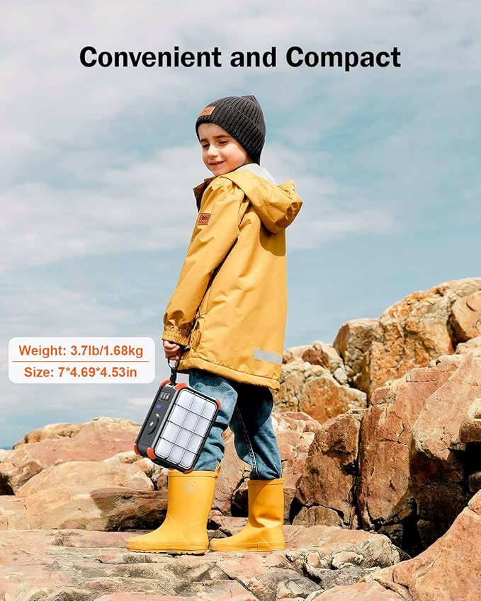 BROWEY Portable Power Station 153Wh Camping Small Solar Generator with Hand Crank 120V 150W AC Outlet Lithium Battery Power Bank, Wireless Charging Emergency Charger for Outdoor Travel Home Backup