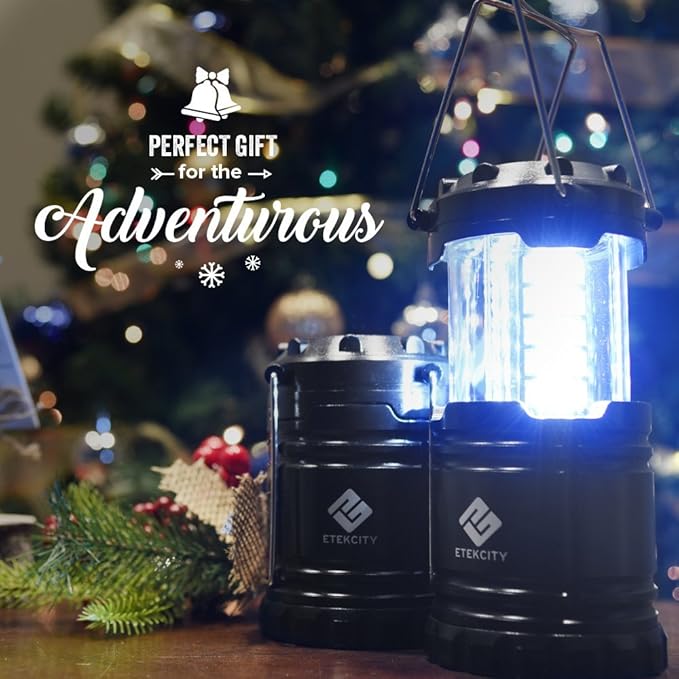 Etekcity Camping Lanterns for Power Outages 4 Pack, Flashlight for Camping Essentials, Survival Kit and Gear, Hurricane Preparedness Items, Emergency Led Battery Operated Lights, Black