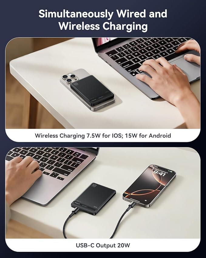 Kuulaa for MagSafe Battery Pack 10000mAh, 20W Ultra Slim Wireless Portable Phone Charger with LED Display, Magnetic Power Bank for iPhone 16/15/14/13/12 (Black)