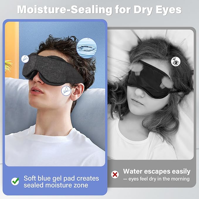 Sleep Mask for Dry Eyes – 100% Blackout Eye Mask & Moisture Goggles – Adjustable Hydrating Sleeping Mask for Men & Women, Soft & Comfortable – Great for Travel & Shift Work, Gray