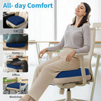 TranquilRelax Large Seat Cushion, Memory Foam Cushion for Long Sitting Hours on Office Chair, Home & Car, Non-Slip Chair Pad for Relieving Back & Sciatica & Hip & Coccyx Pain (Blue)