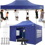 COBIZI 10x15 Pop up Canopy Tent 10x15 Canopy with 4 Sidewalls Waterproof Heavy Duty Commercial Canopy Tent for Parties Outdoor Tent Garden Gazebo Tent, Carry Bag(10x15ft, Dark Blue)