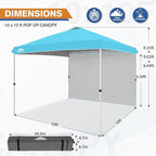 EAGLE PEAK Pop Up Canopy Tent with 1 Sidewall, Easy Setup Event Tent, Outdoor Sun Shade, Wheeled Carry Bag, Stakes and Guy Ropes, Instant Canopy 10x10, Light Blue